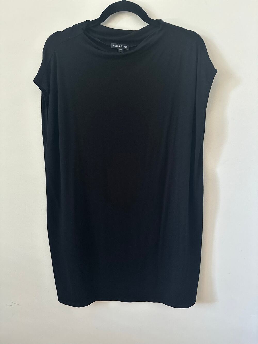 Eileen Fisher Pullover Tunic Top Women's Size Large Black Sleeveless Funnel Neck